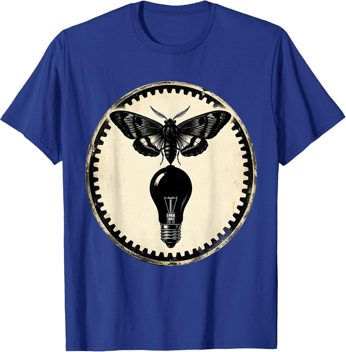 Vintage Rock Moth and Vacuum Tube Illustration T-Shirt - Royal Blue