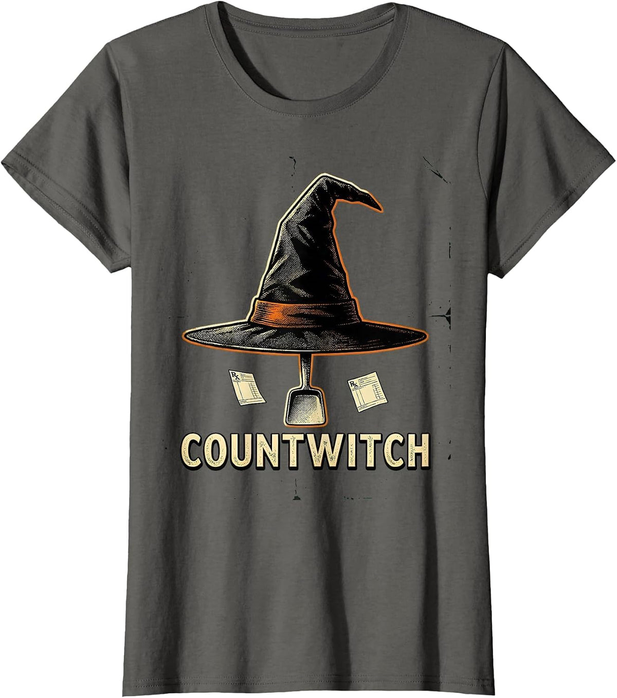 Women's Countwitch Vintage Pharmacy Halloween Pharmacist Tech Crew T-Shirt - Asphalt Grey