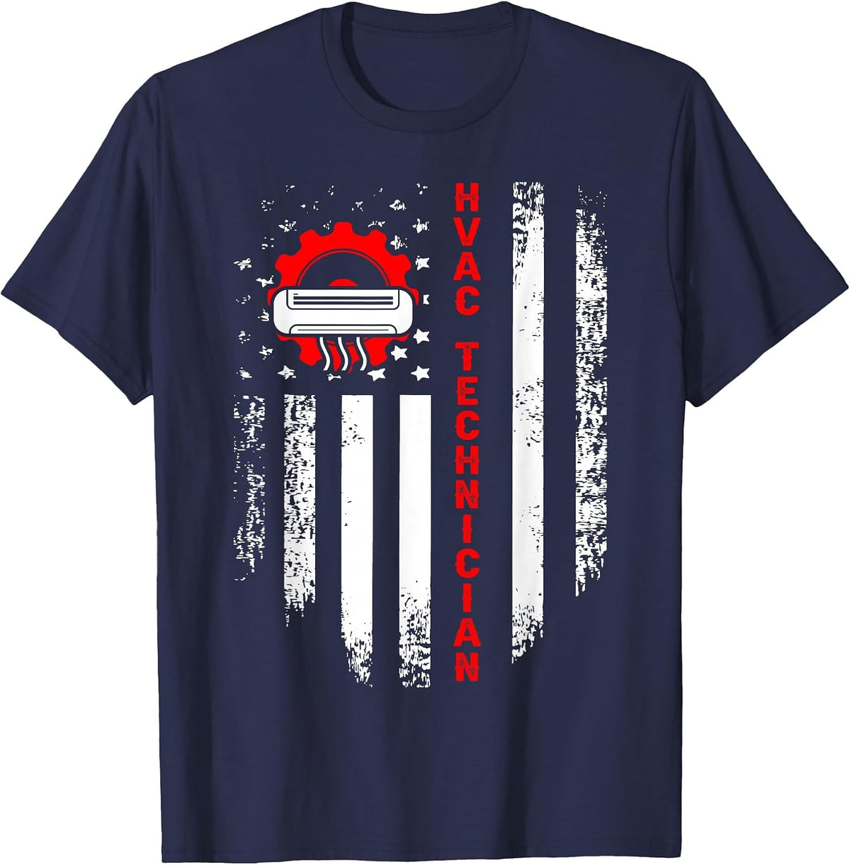 HVAC Technician USA Flag Mechanic Repairman T-Shirt - Navy Blue