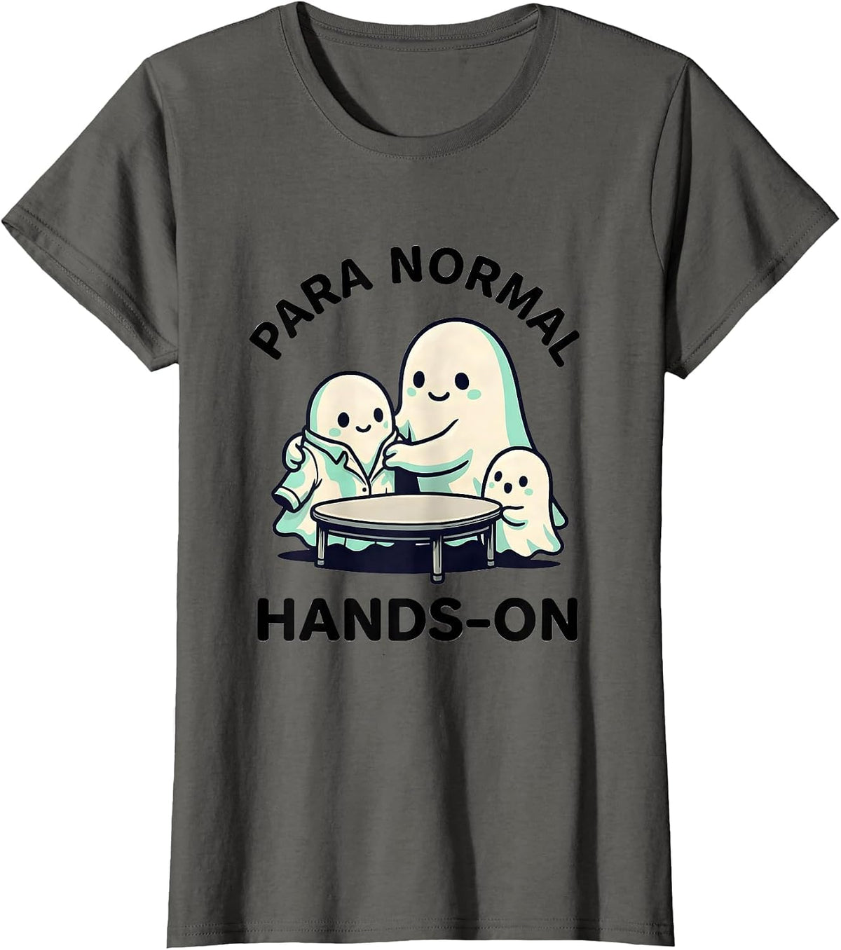 Women's Para Normal Hands-On Cute Kawaii Ghost Paraprofessional T-Shirt - Asphalt Grey