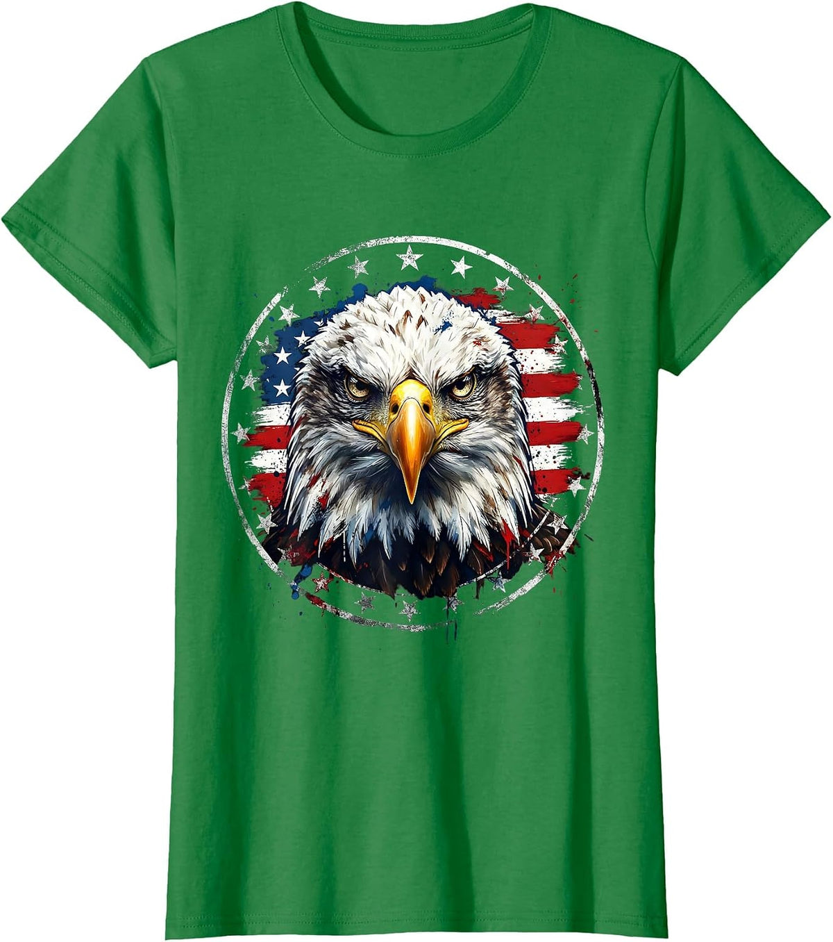 Fierce Bald Eagle Close-Up Patriotic Design T-Shirt - Kelly Green