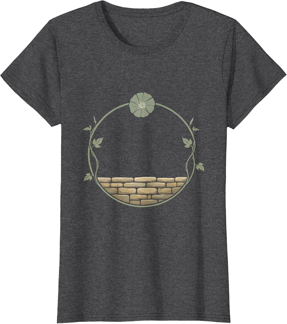 Women's Morning Glory Vine Wrapping Old Stone Wall T-Shirt - Dark Heather Grey