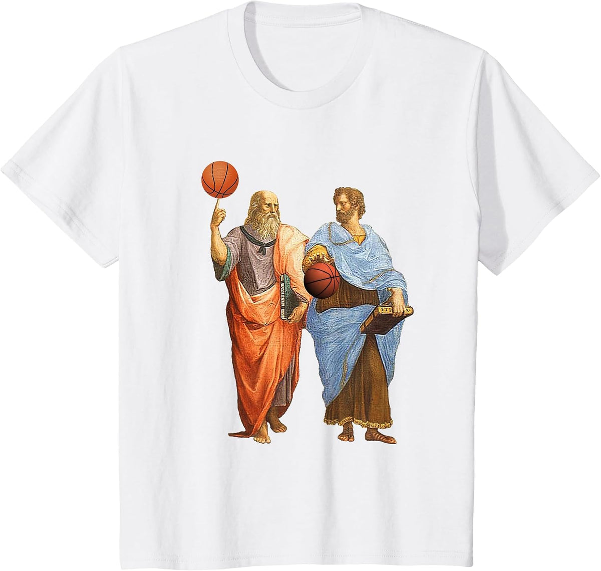 Aristotle and Plato with Basketballs - Philosophy Match T-Shirt - White