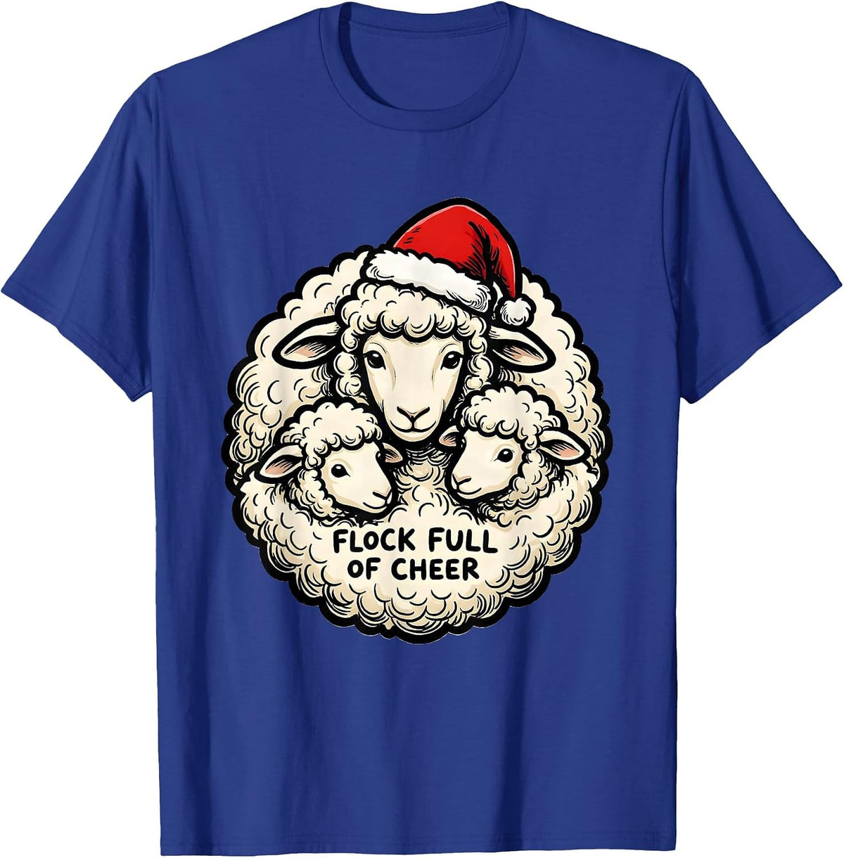 Men's Flock Full Of Cheer Funny Sheep Christmas Pun Novelty Gift T-Shirt - Royal Blue