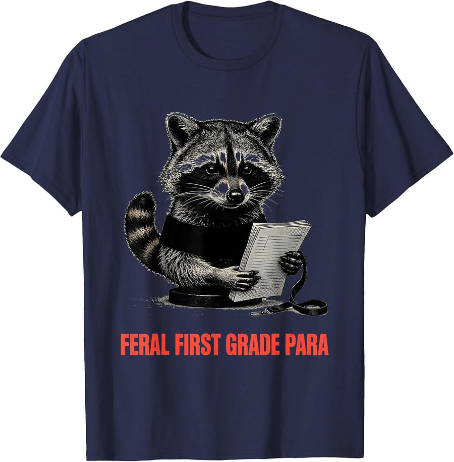 Feral First Grade Para Funny Teacher Back to School T-Shirt - Navy Blue