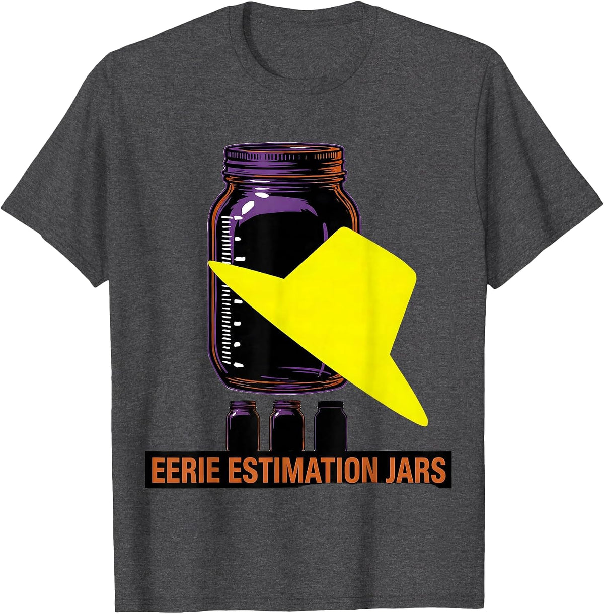 Eerie Estimation Jars Stencil Graphic Teacher Halloween T-Shirt - Dark Heather Grey