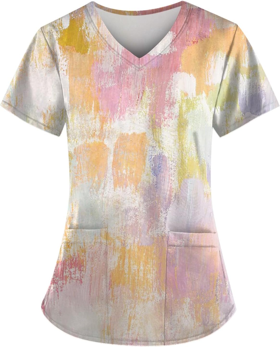 Scrubs for Women V Neck Short Sleeve Scrub Tops Stretch Trendy Color Block Medical Nursing Shirts with Pockets S-5XL -