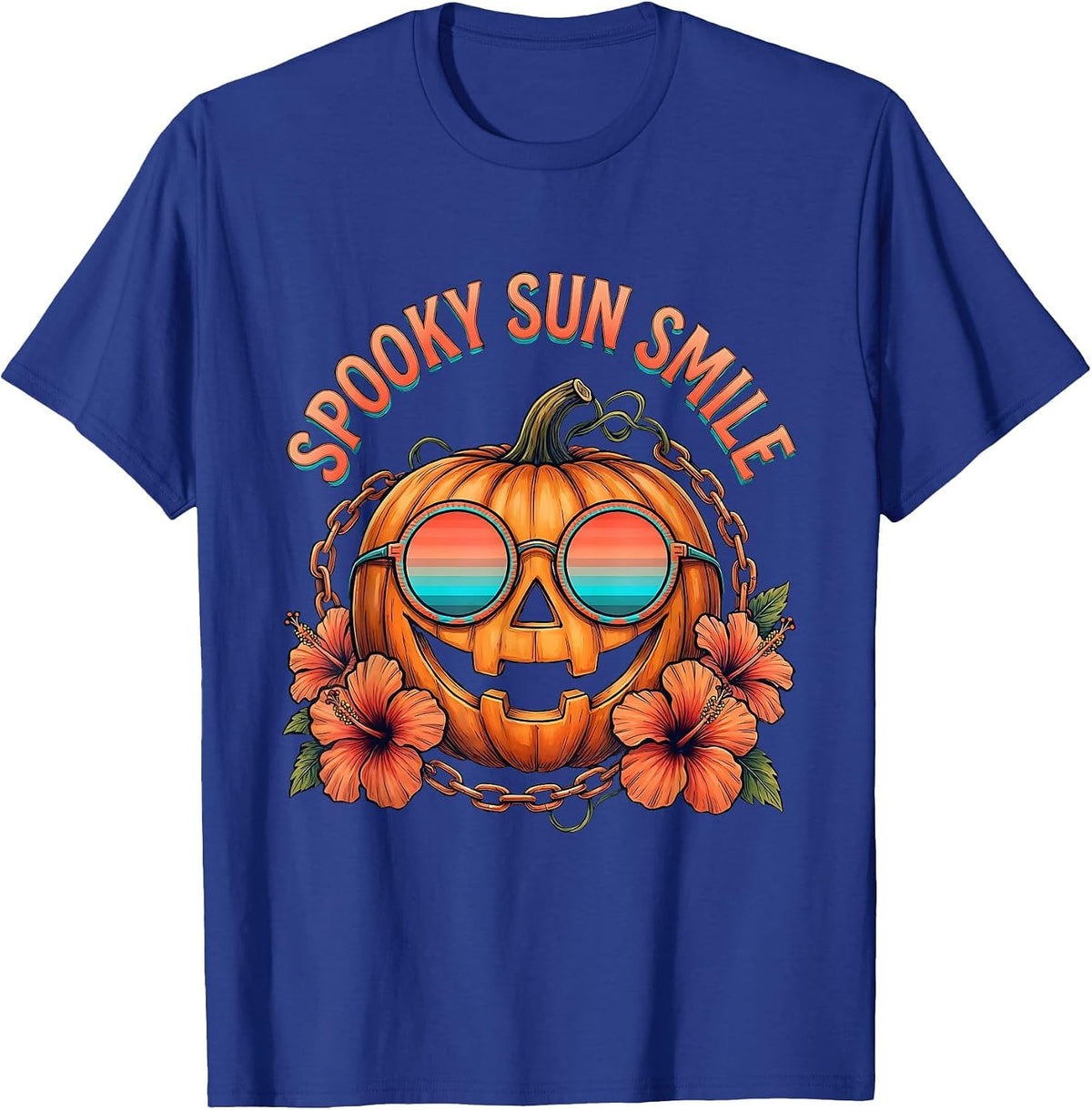 Spooky Sun Smile Funny Tropical Halloween Party Costume T-Shirt - Royal Blue