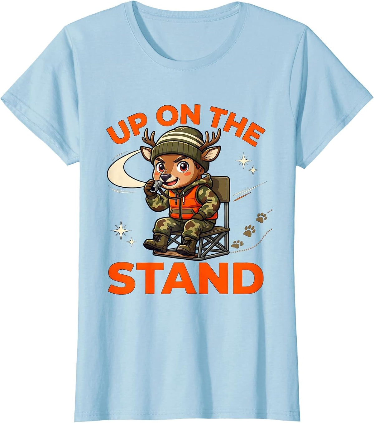 UP ON THE STAND Funny Whitetail Hunter Christmas T-Shirt - Baby Blue