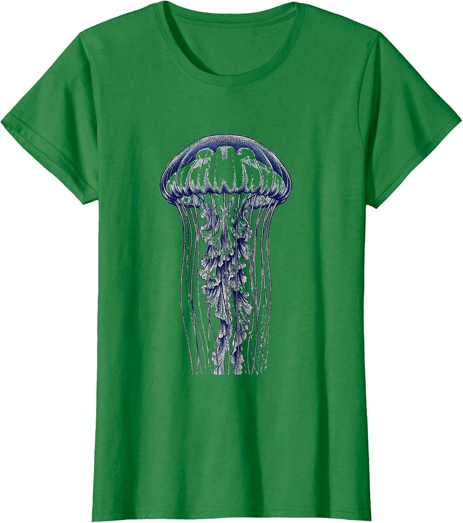 Women's Lions Mane Jellyfish Naturalist Specimen Marine Life Lover T-Shirt - Kelly Green
