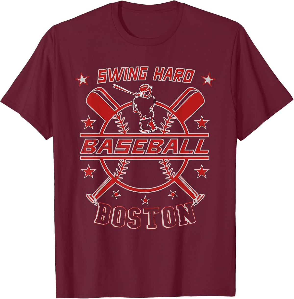 for Baseball Fan Swing Hard, Design Boston Baseball T-Shirt - Burgundy