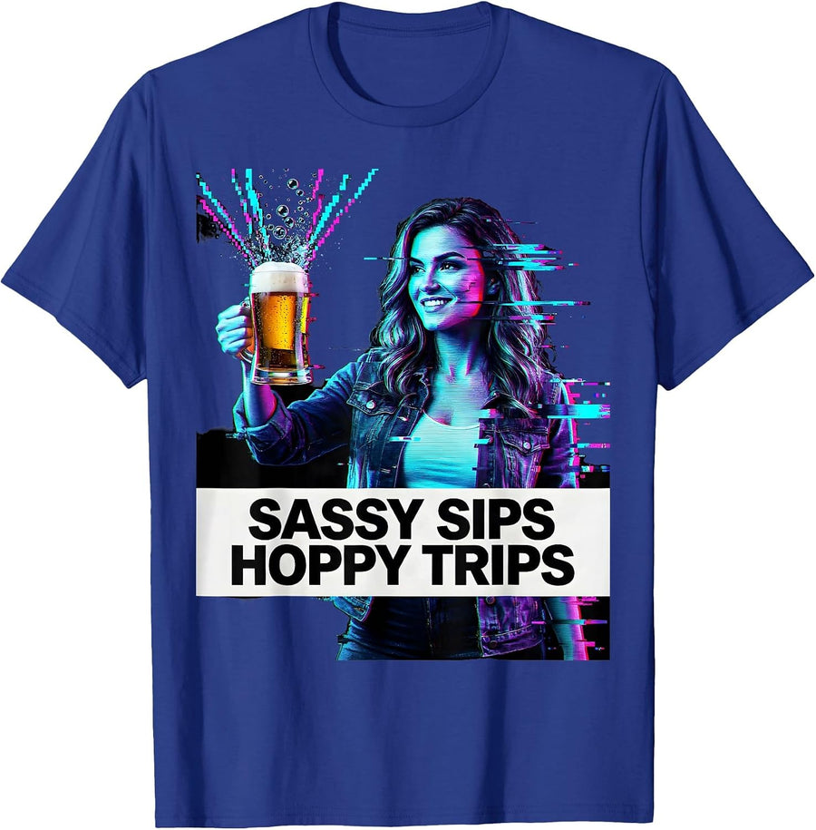 Sassy Sips Hoppy Trips Beer Lover Design T-Shirt - Royal Blue