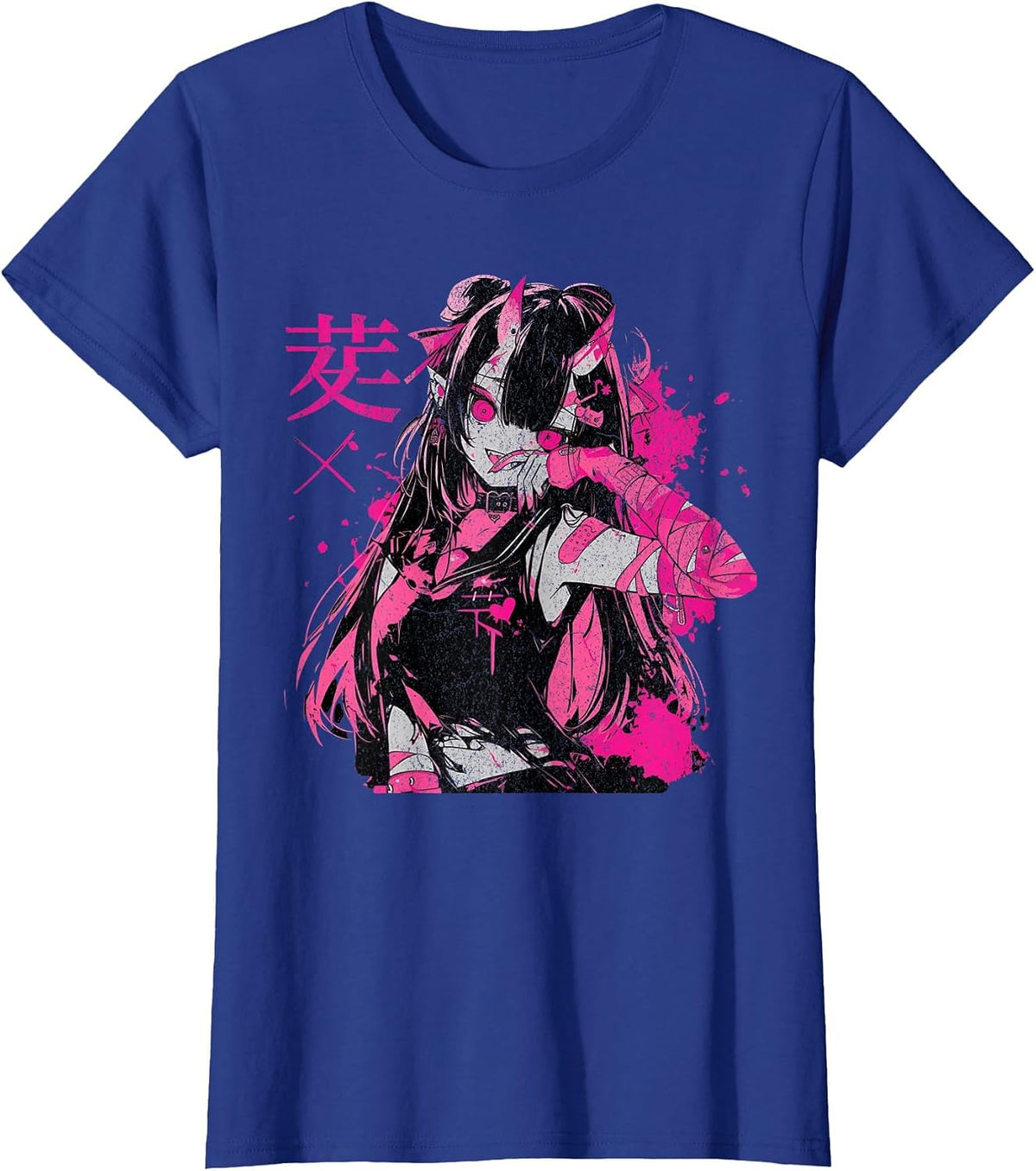 Goth Grunge Demon Anime Girl Waifu Horror Alt Aesthetic T-Shirt - Royal Blue