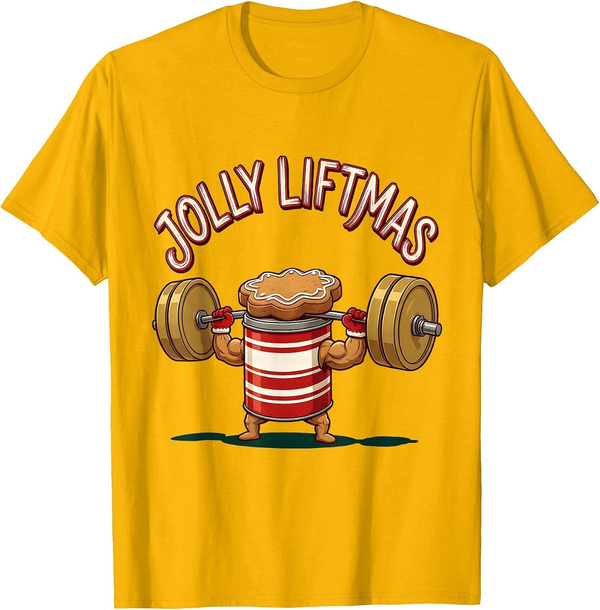 Jolly Liftmas Funny Christmas Gym Workout Weightlifting Gift T-Shirt - Golden Yellow