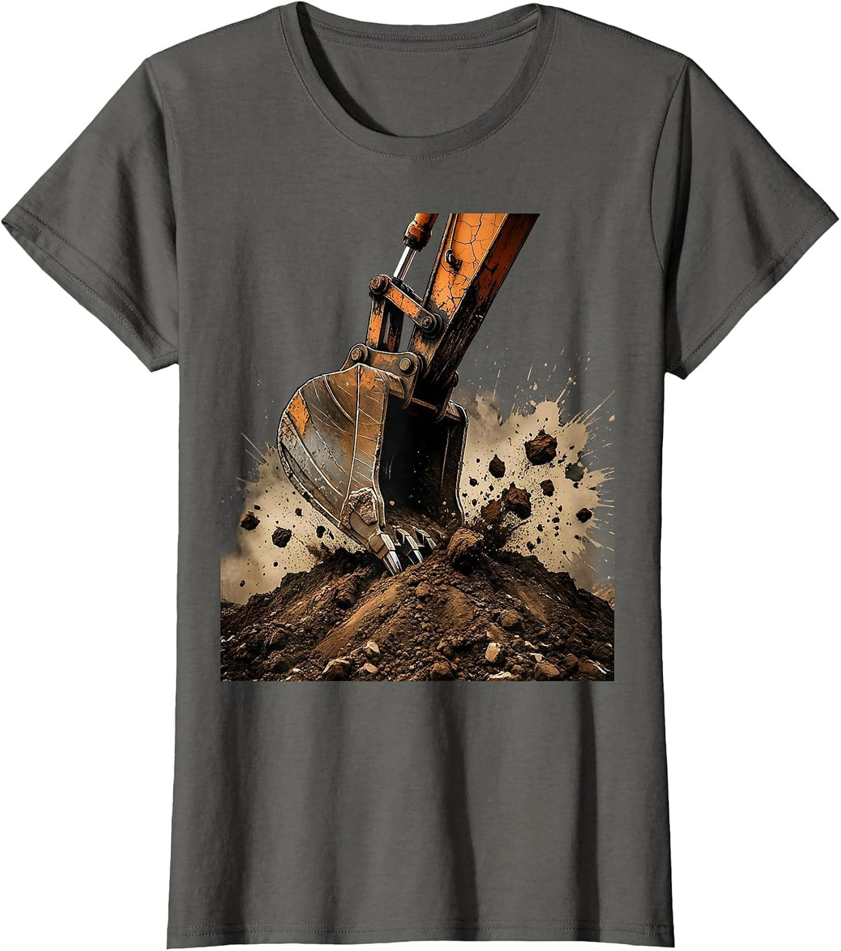 Women's Excavator Digging Dirt Pile Construction Graphic T-Shirt - Asphalt Grey