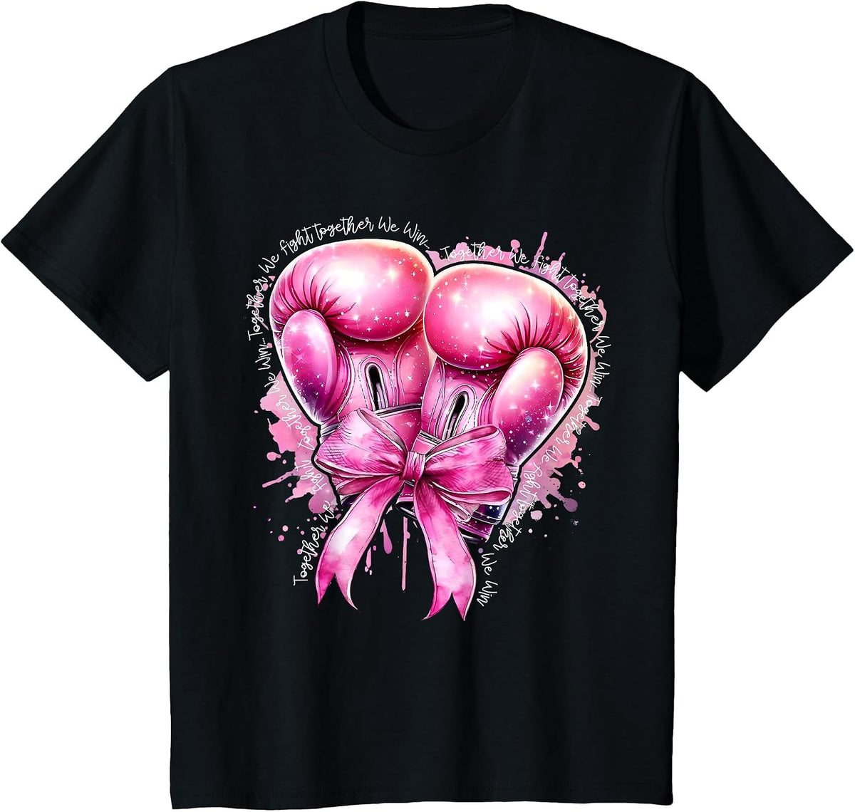 Together We Fight Pink Boxing Gloves Breast Cancer Awareness T-Shirt - Black