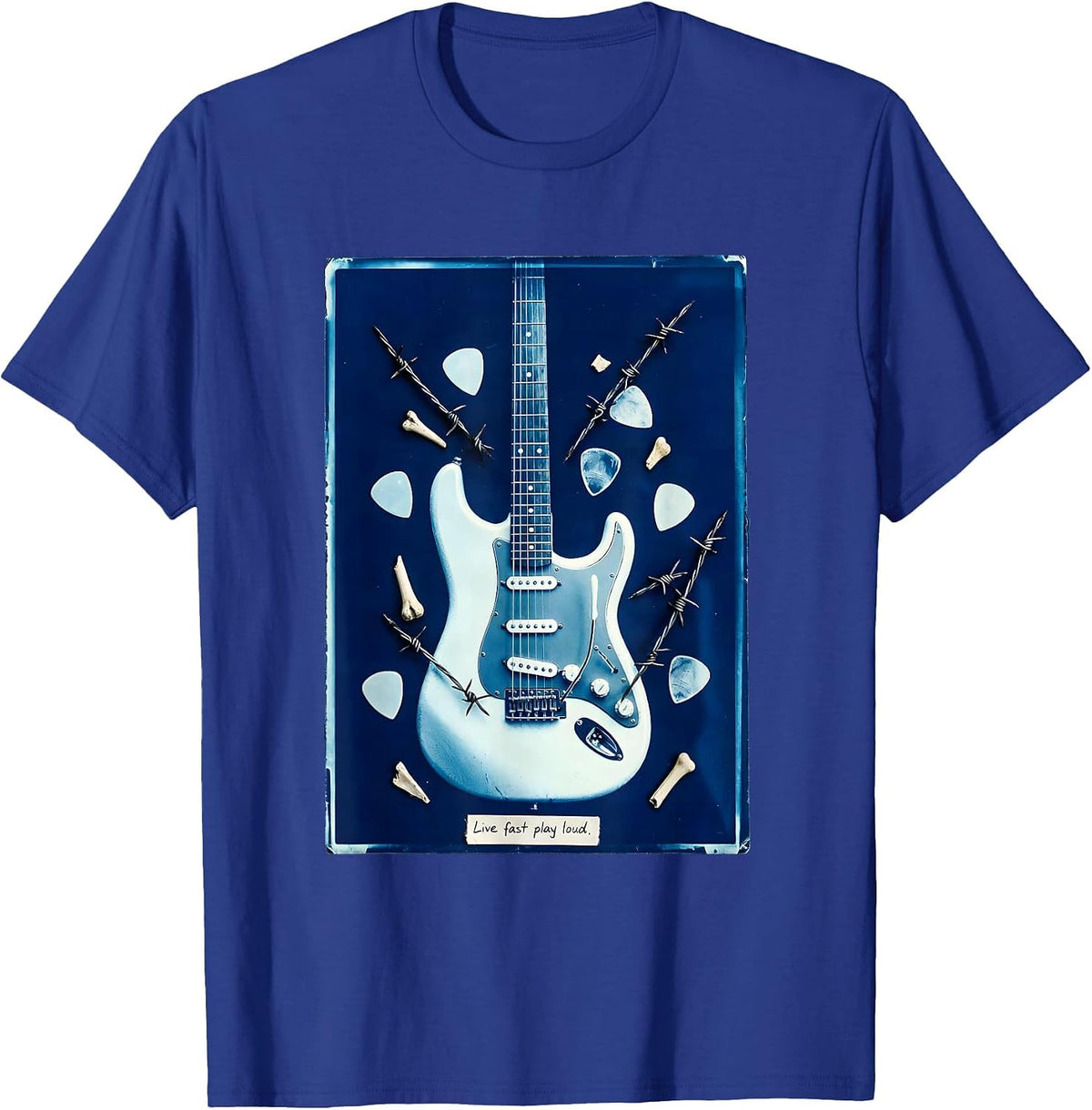 Live Fast Play Loud Metal Band Graphic Design T-Shirt - Royal Blue