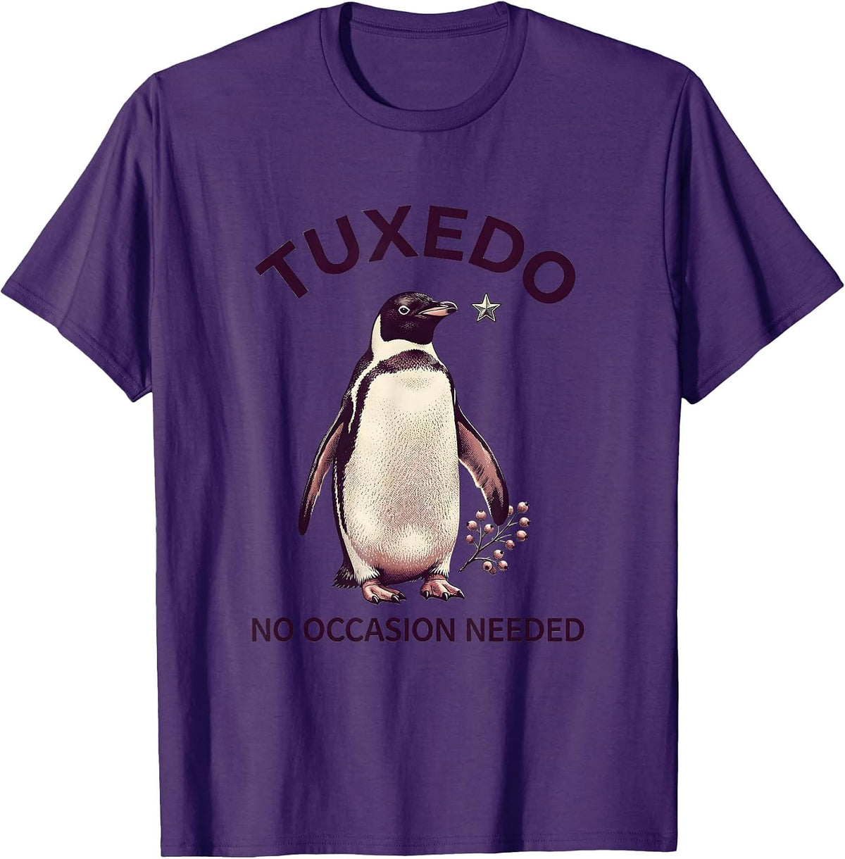 Penguin Tuxedo No Occasion Needed Design T-Shirt - Purple