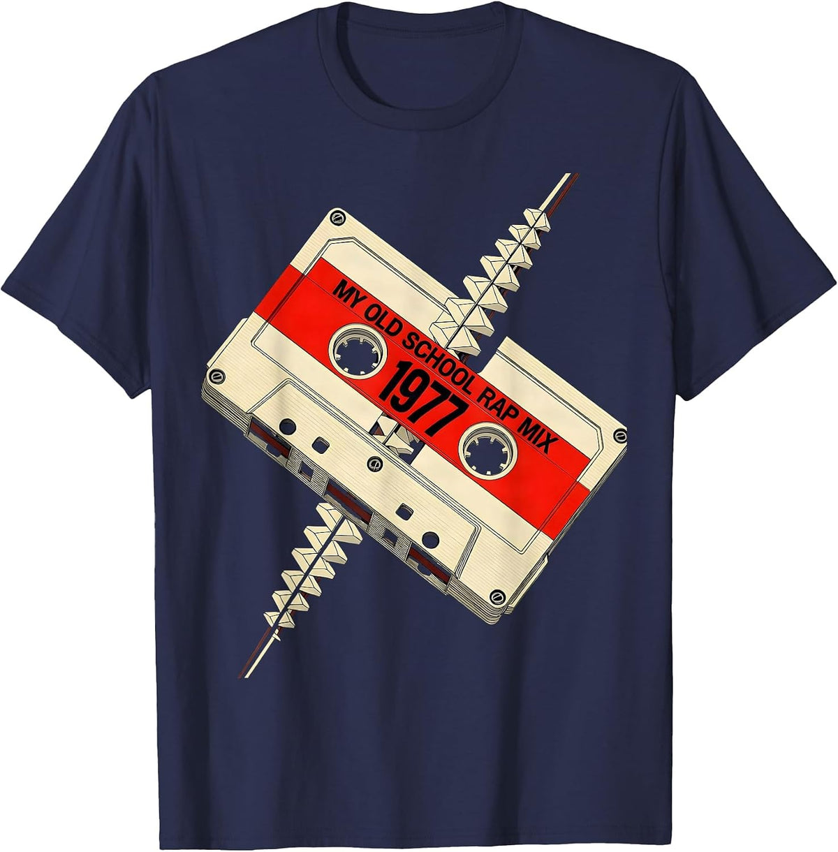 Men's My Old School Rap Mix 1977 Retro Cassette Tape Hip Hop T-Shirt - Navy Blue