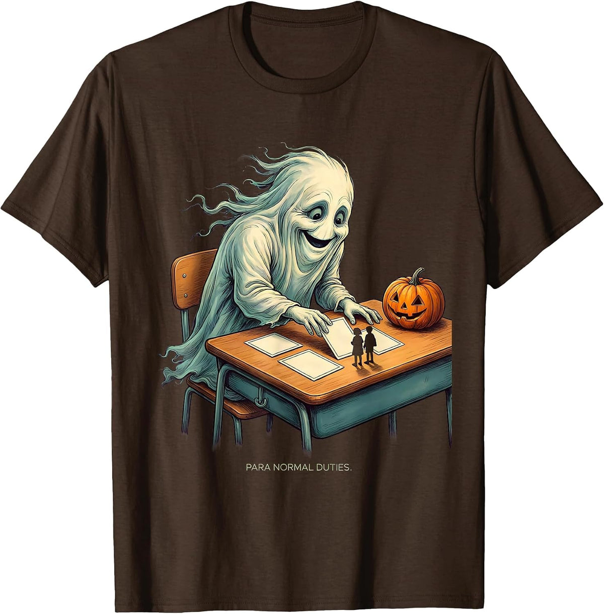 Men's Para Normal Duties Funny Ghost Paraprofessional Halloween T-Shirt - Brown