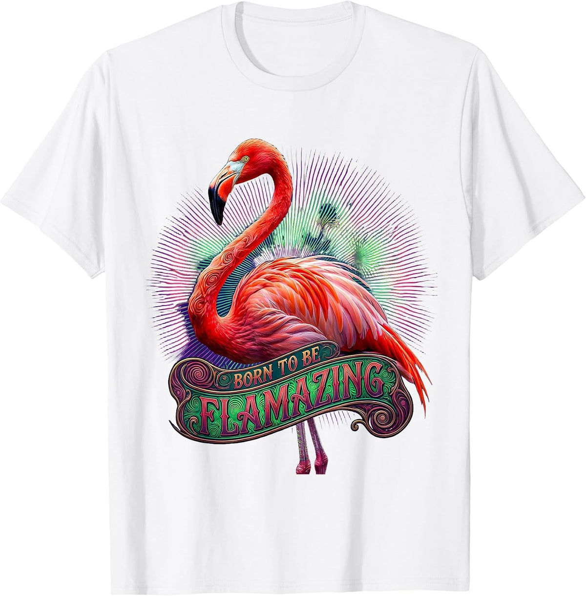 Men's Born to Be Flamazing Flamingo Design T-Shirt - White