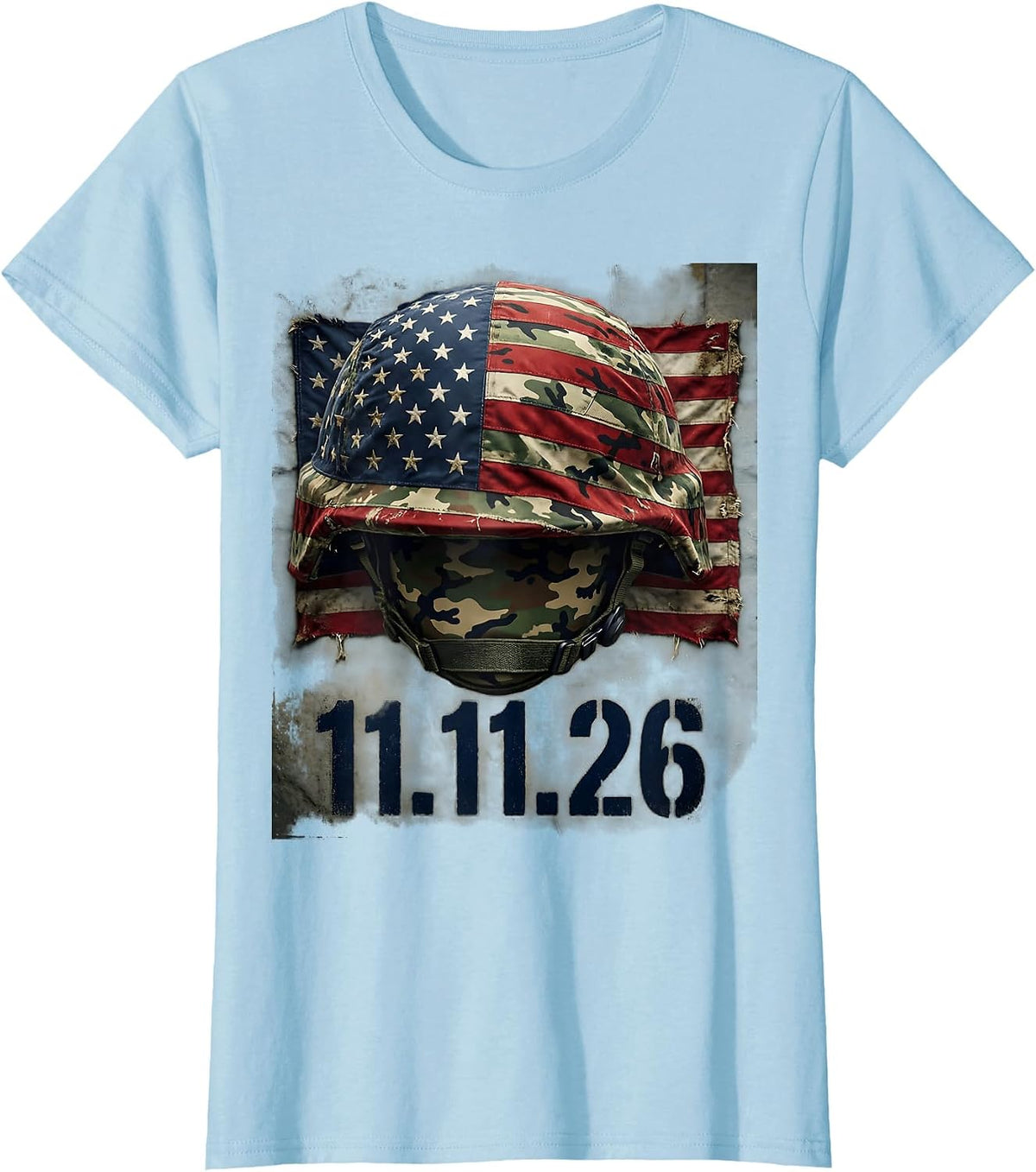 11.11.26 Distressed Military Patriotic Veteran T-Shirt - Baby Blue