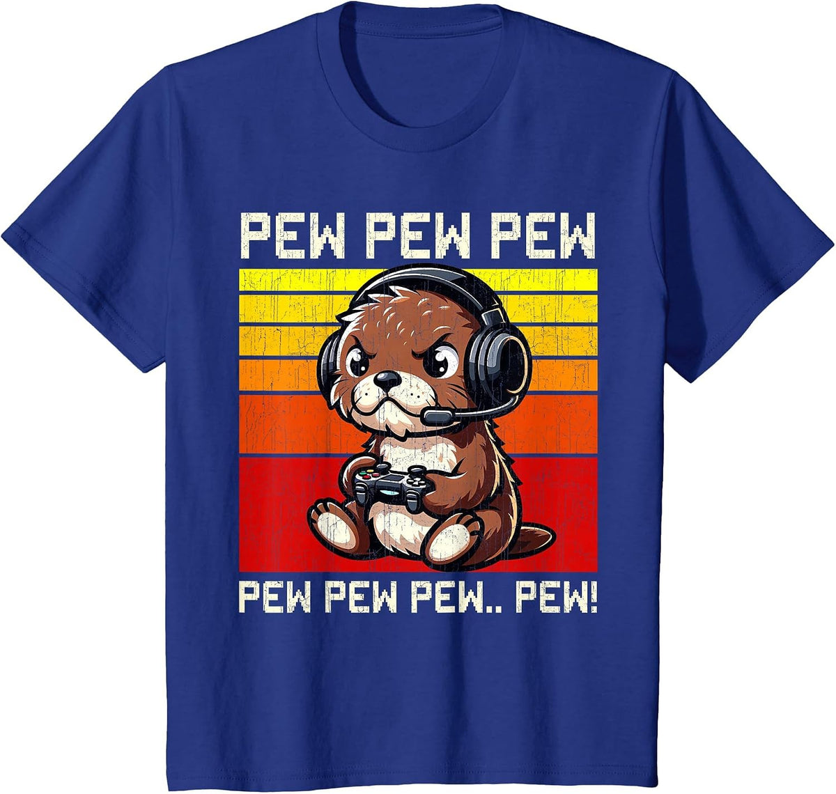 Otter Gamer Pew Funny Video Games Vintage Boys Men Girls T-Shirt - Royal Blue