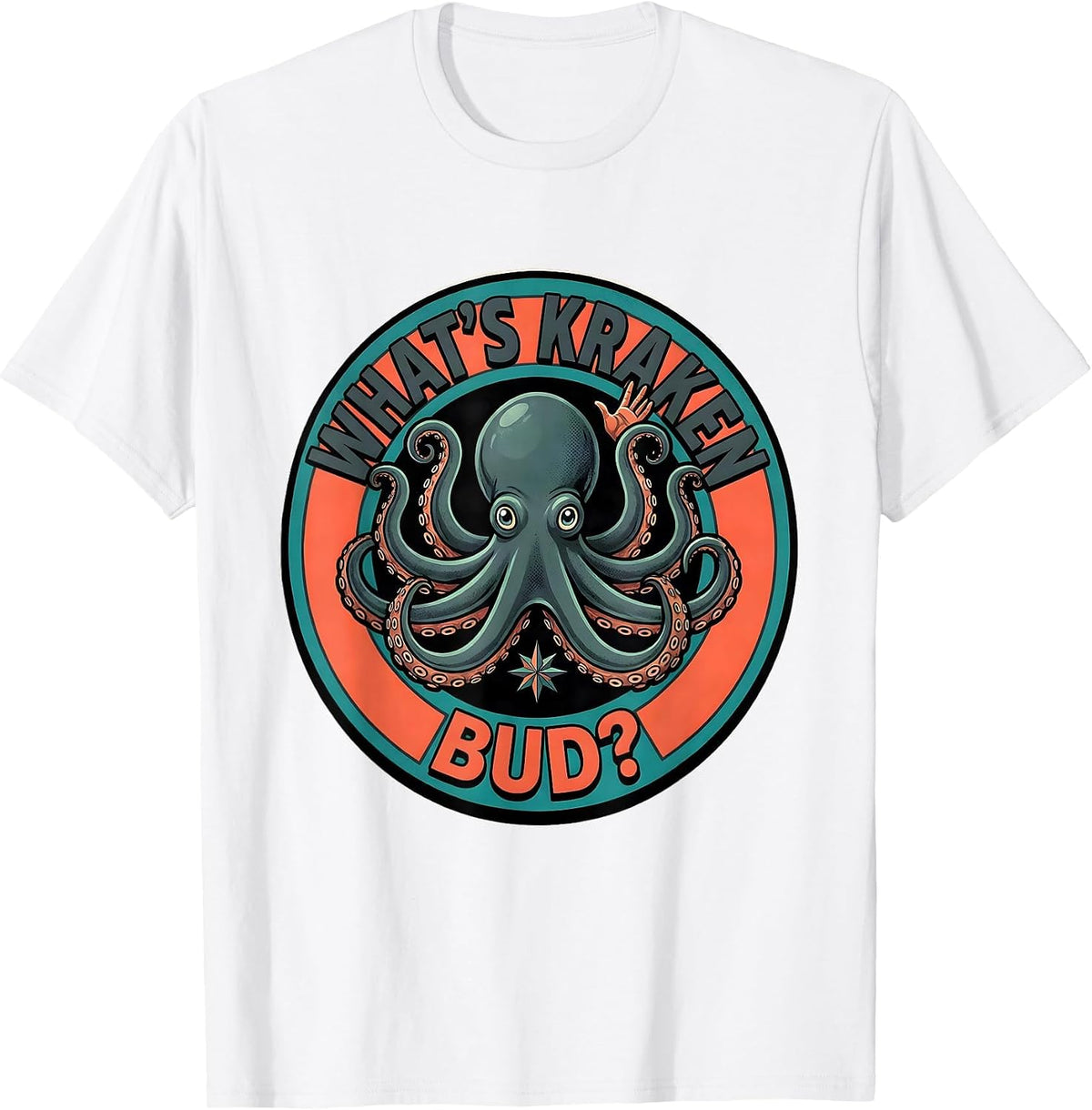Men's What's Kraken, Bud? Midcentury Modern Octopus Lover Humor T-Shirt - White