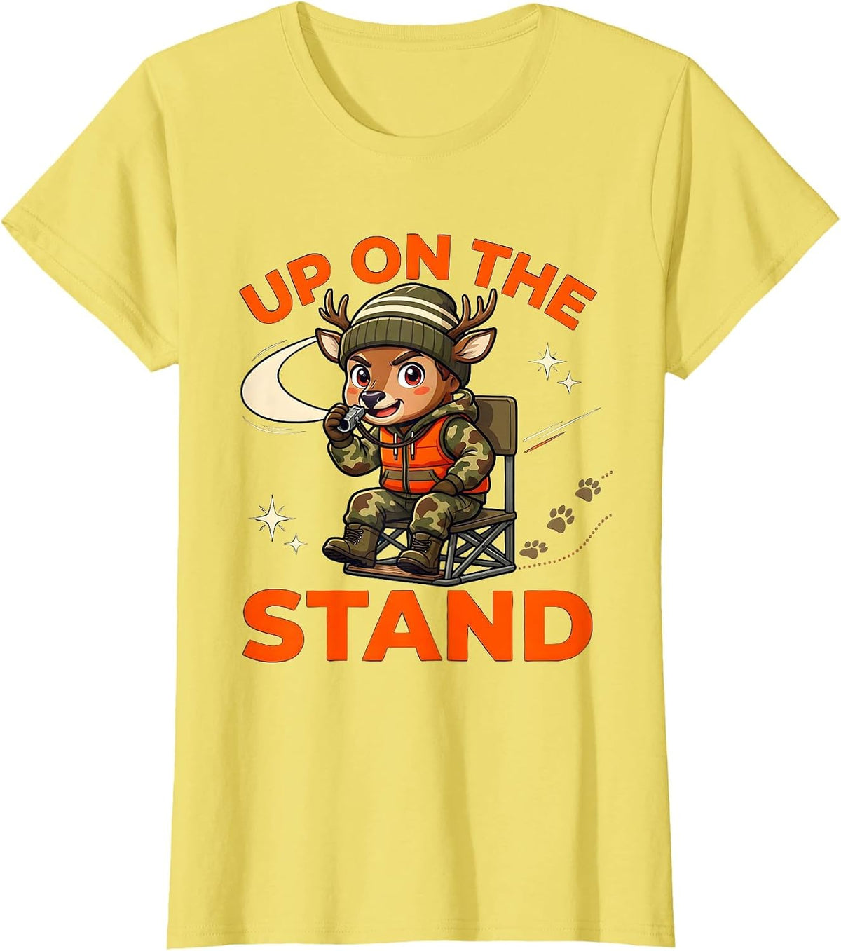 UP ON THE STAND Funny Whitetail Hunter Christmas T-Shirt - Lemon Yellow