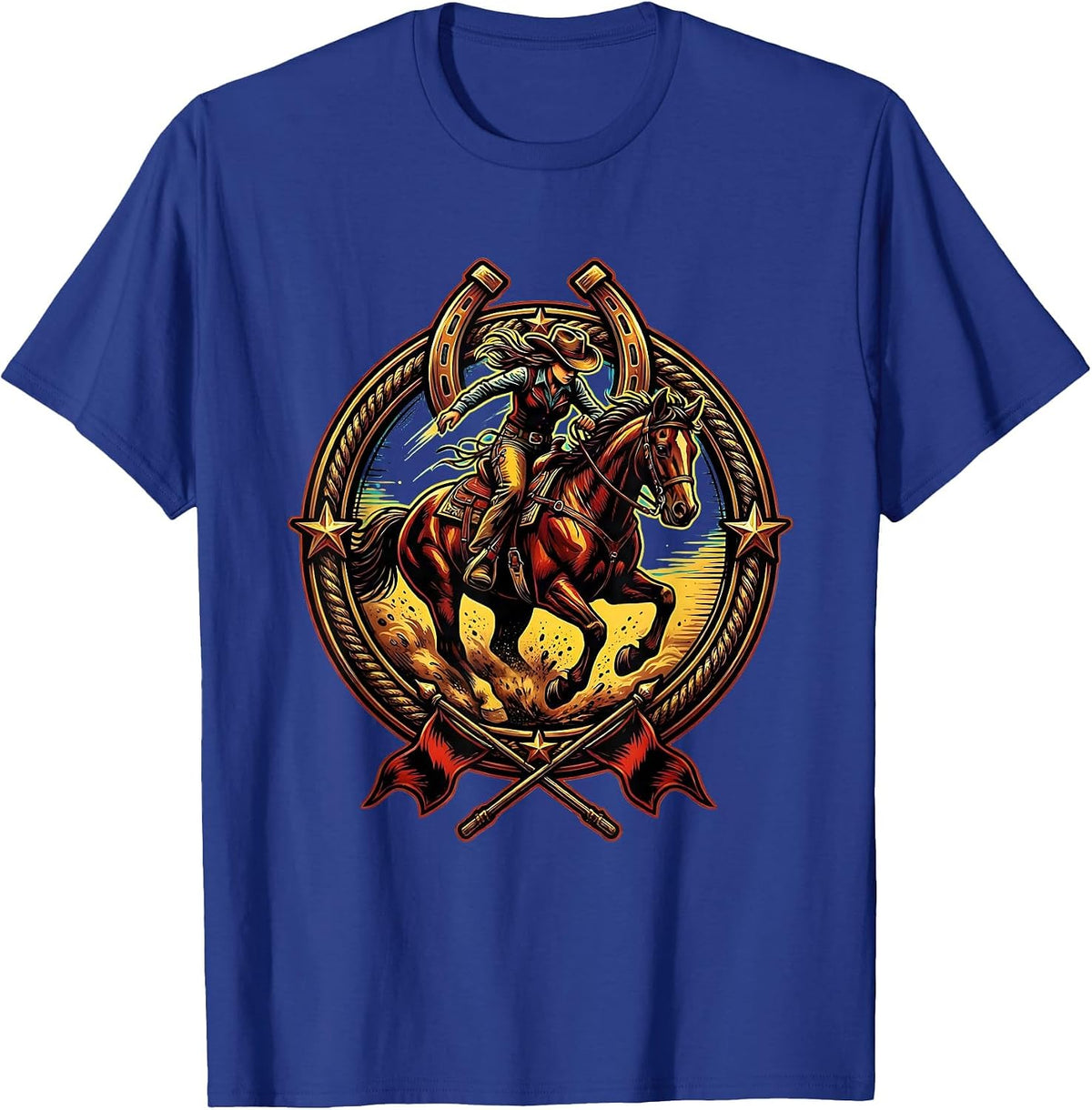 Barrel Racer Leaning Into The Turn Rodeo Design T-Shirt - Royal Blue