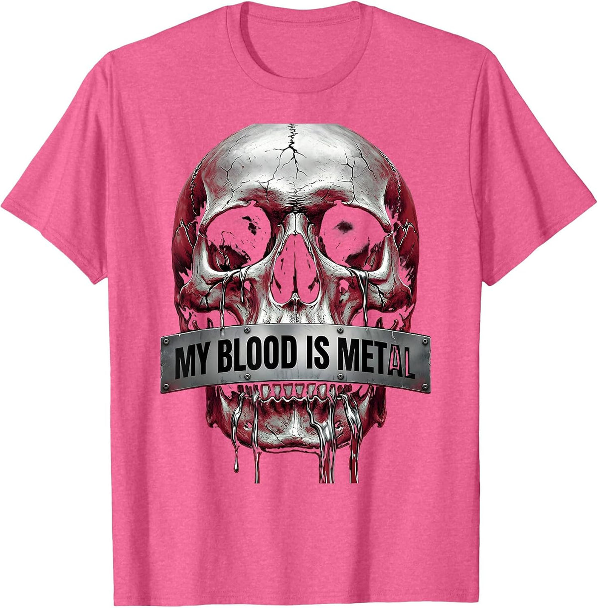 My Blood Is Metal Heavy Metal Music Design T-Shirt - Pink Heather