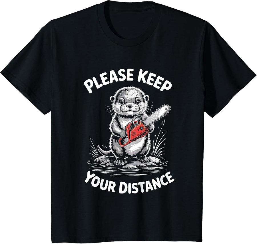 Otter Please Keep Your Distance Antisocial T-Shirt - Black