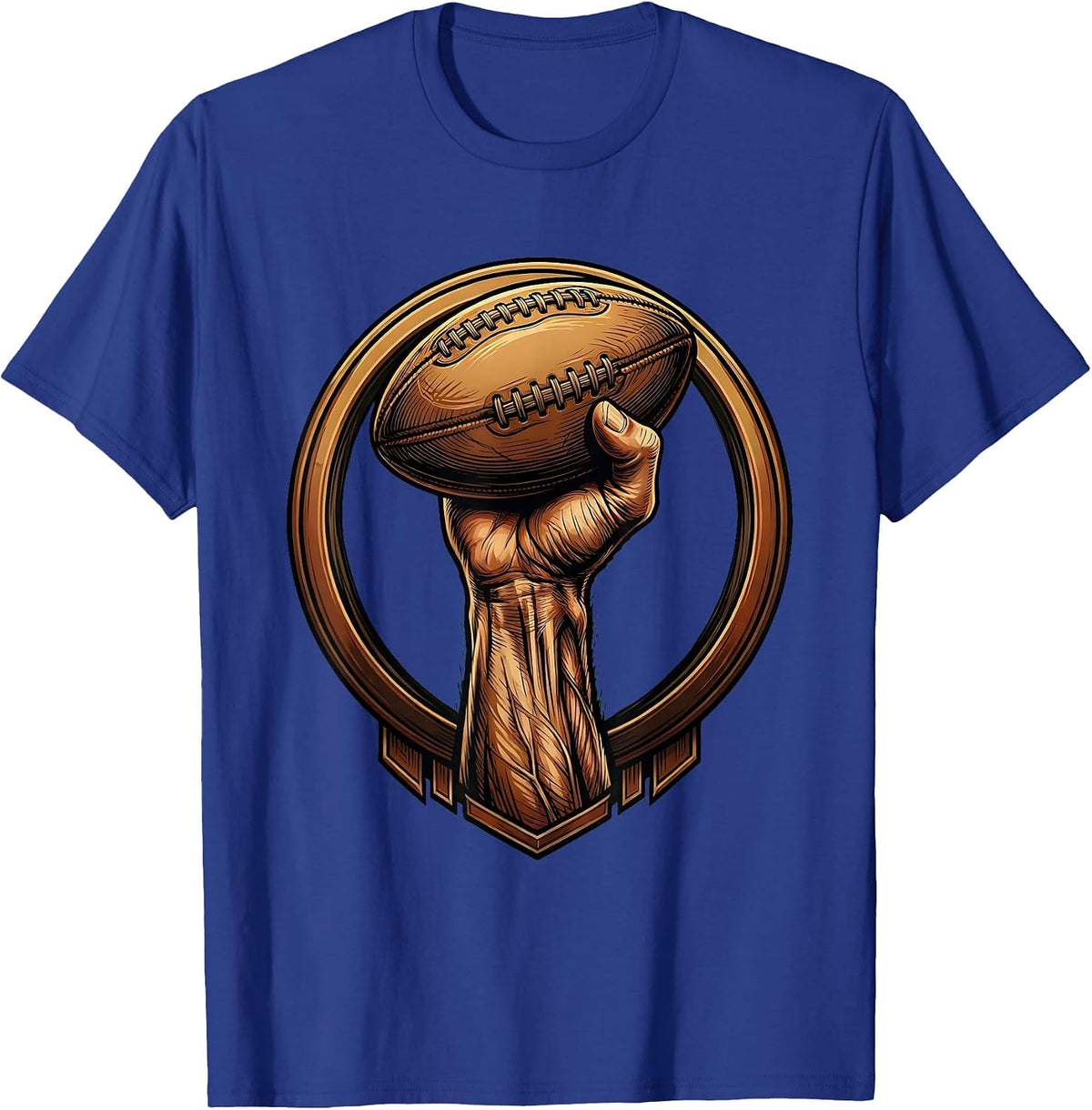 Muscular Arm Gripping Rugby Ball Graphic T-Shirt - Royal Blue