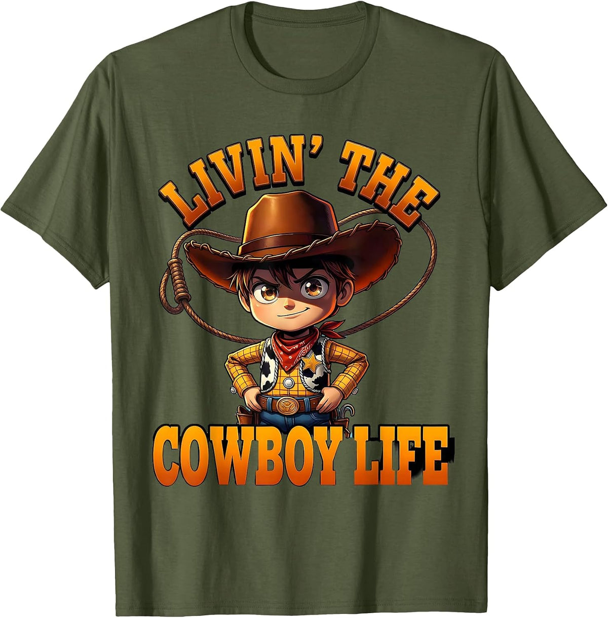 Livin' the Cowboy Life Western Design T-Shirt - Olive Green