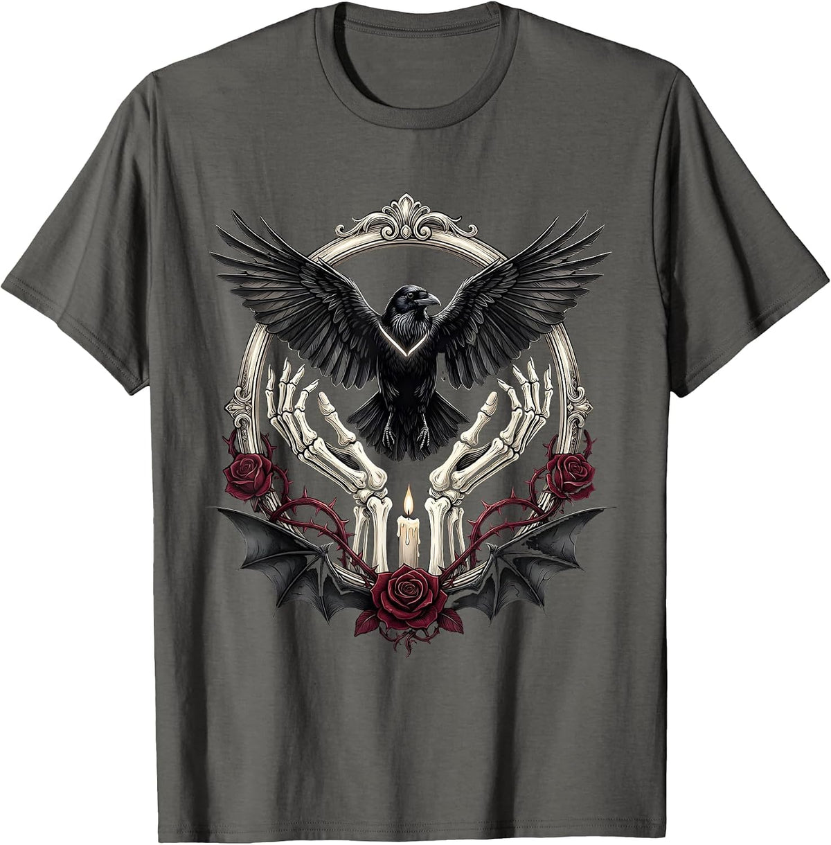 Crow Release Illustration Nature Art Design T-Shirt - Asphalt Grey