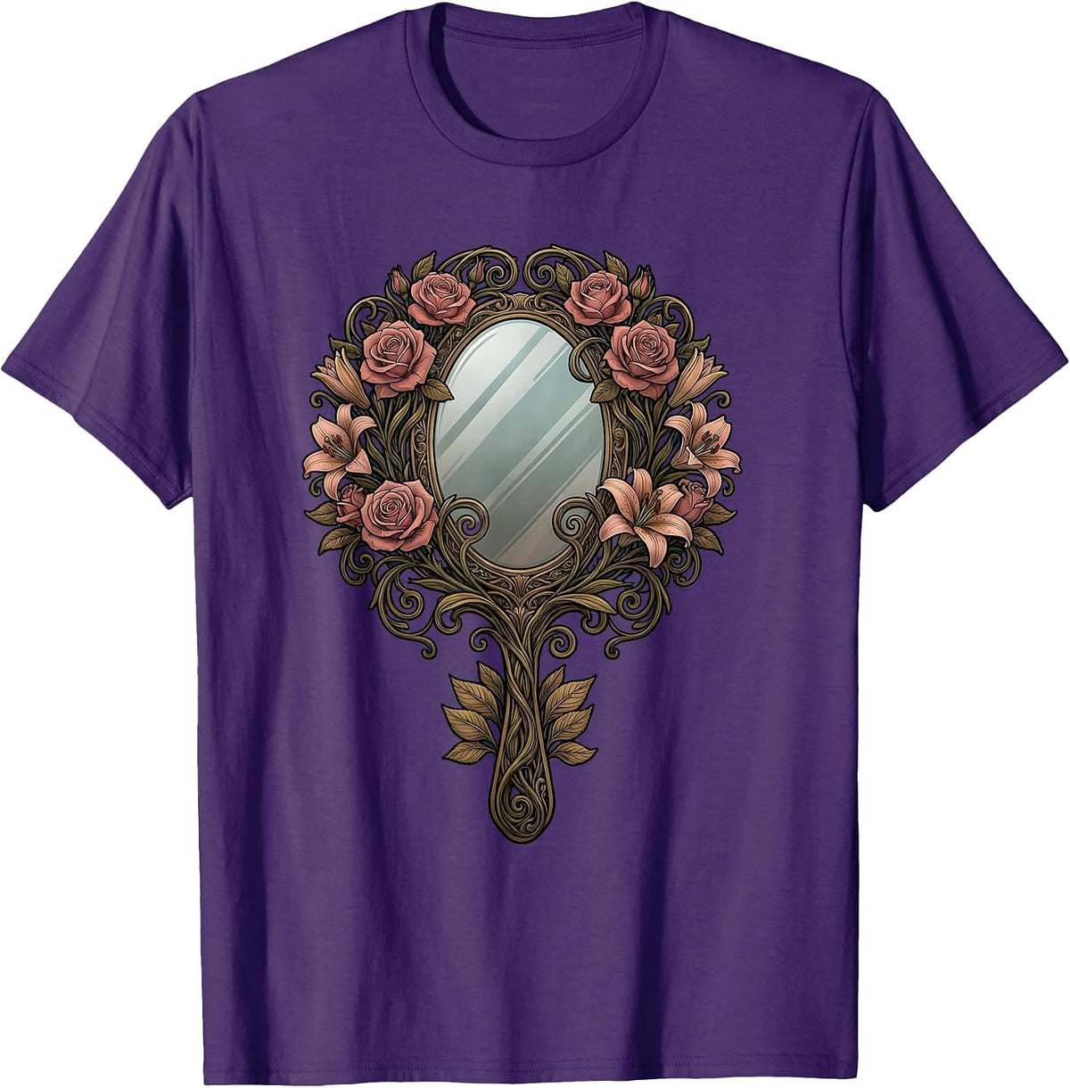 Men's Gigi Ornate Floral Hand Mirror Illustration T-Shirt - Purple