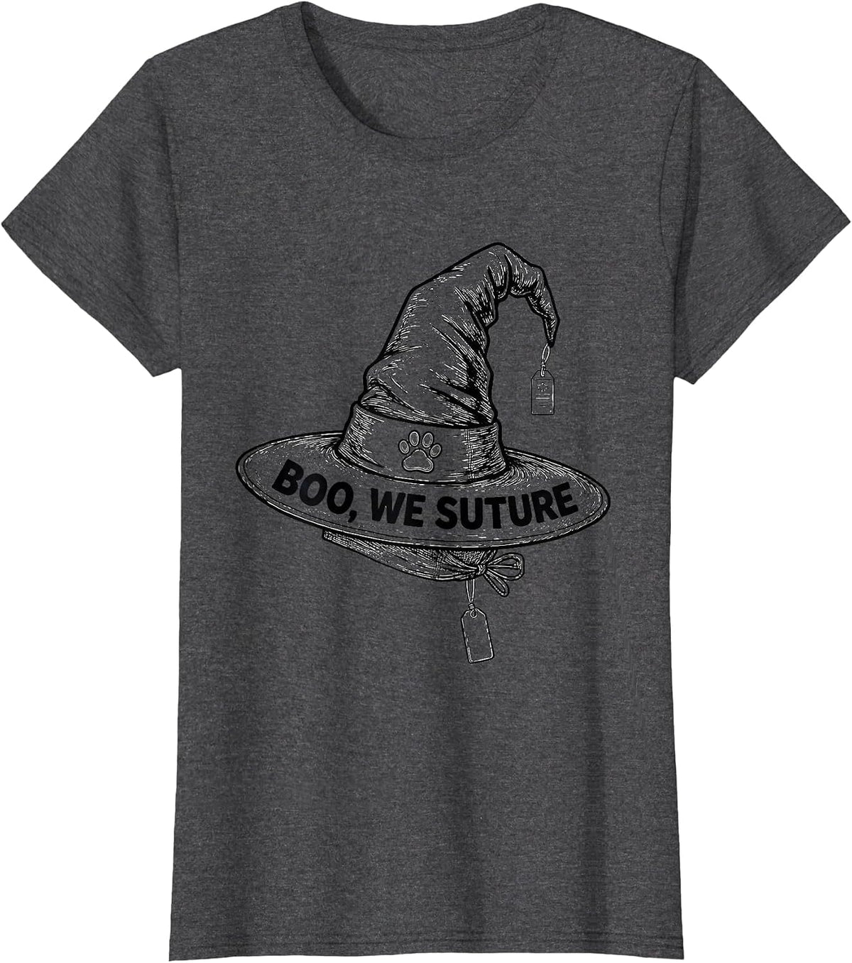 Women's Boo We Suture Funny Vet Tech Halloween Veterinary Crew T-Shirt - Dark Heather Grey