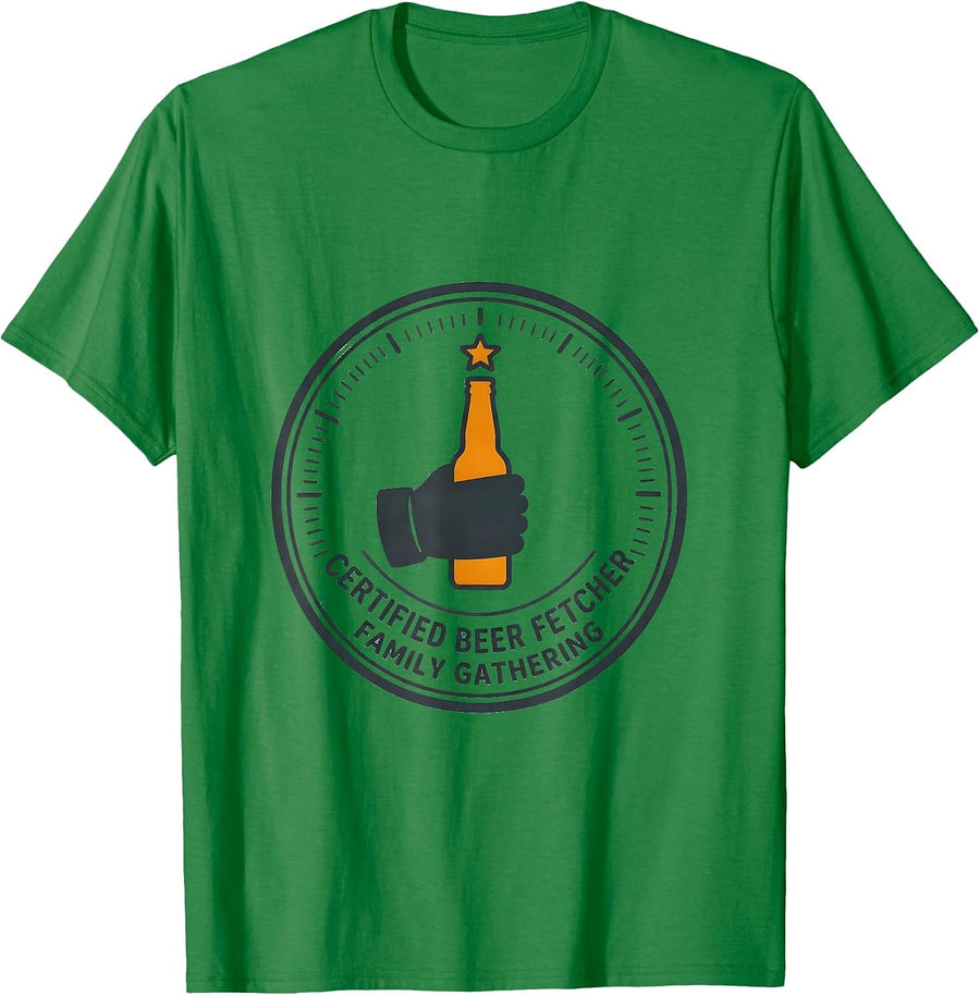 Men's Certified Beer Fetcher, Family Gathering Funny T-Shirt - Kelly Green