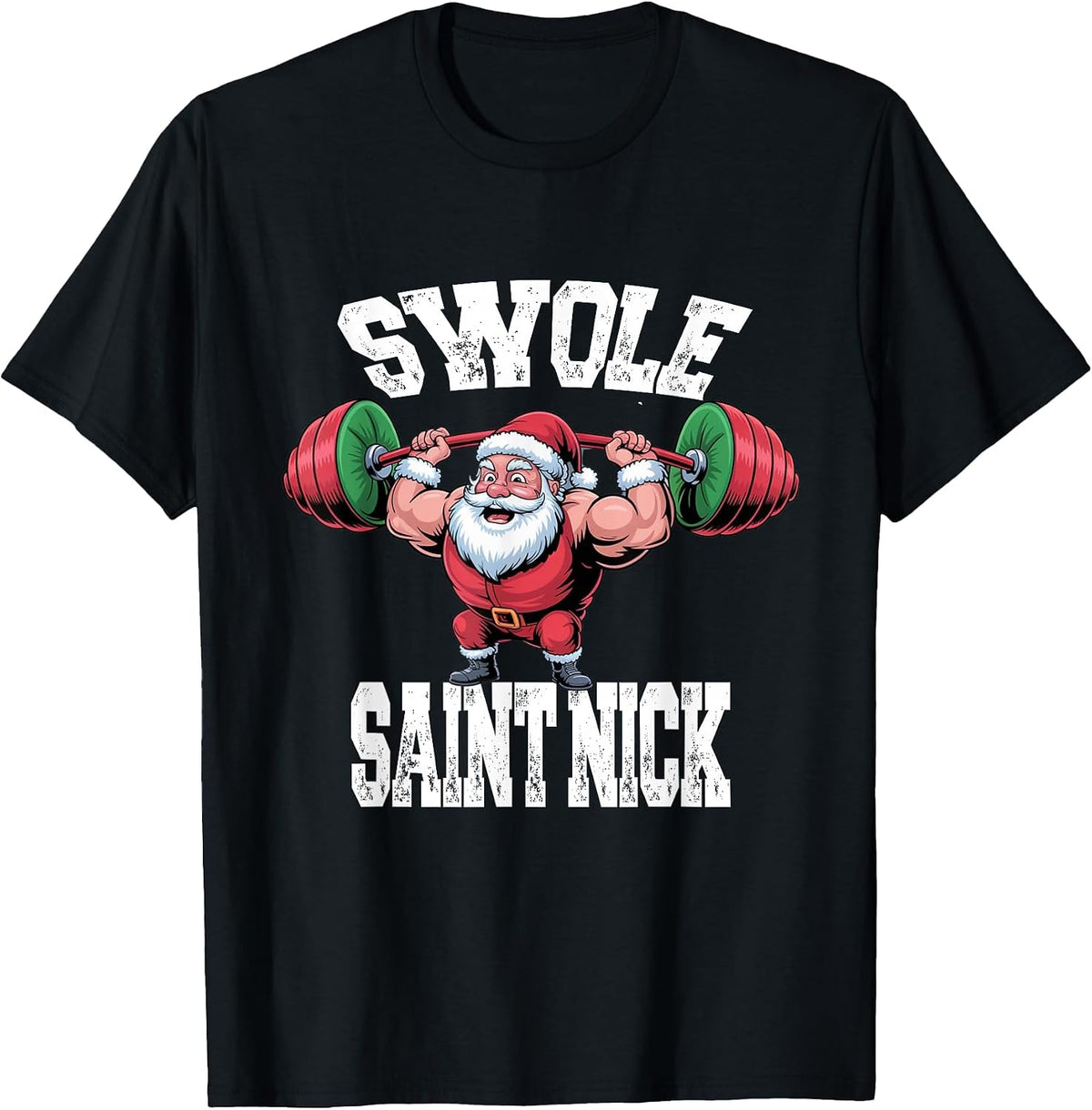 Weight Lifting Santa Claus Swole Saint Nick Pun Gym Joke T-Shirt - Black