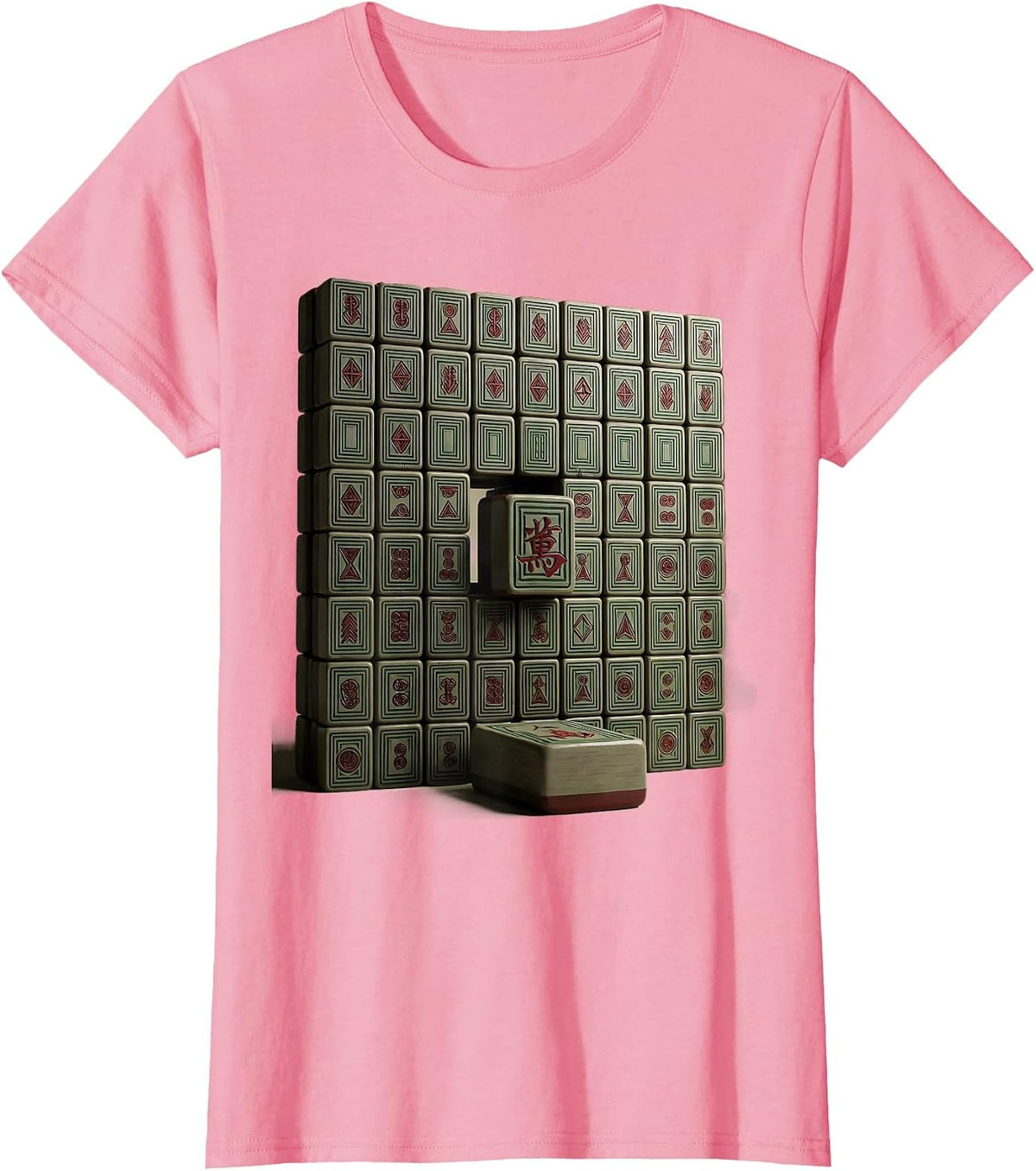 Women's Mahjong Rack Monumental Tile Bridge Player Humor T-Shirt - Pink