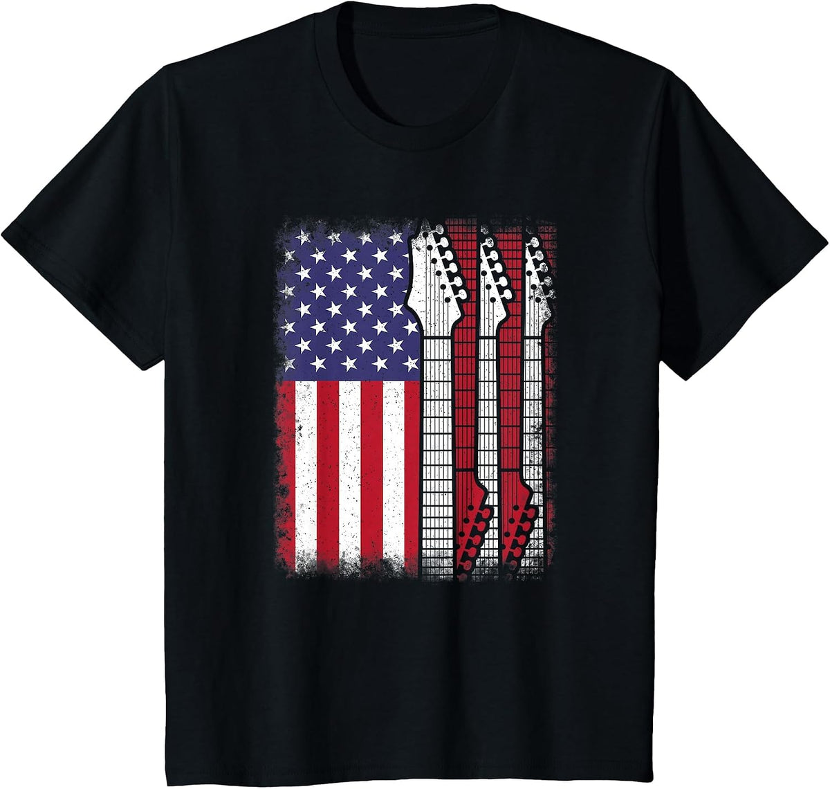 American Flag Electric Guitar Bass Guitarist Rock Music Men T-Shirt - Black