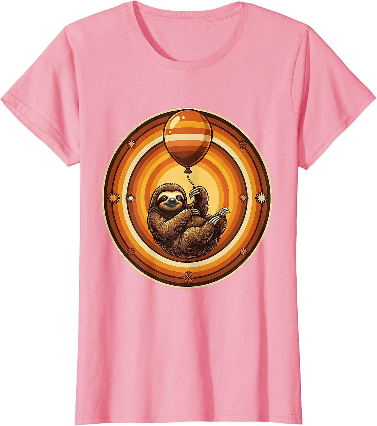Women's Sloth Balloon Birthday Graphic Tee T-Shirt - Pink