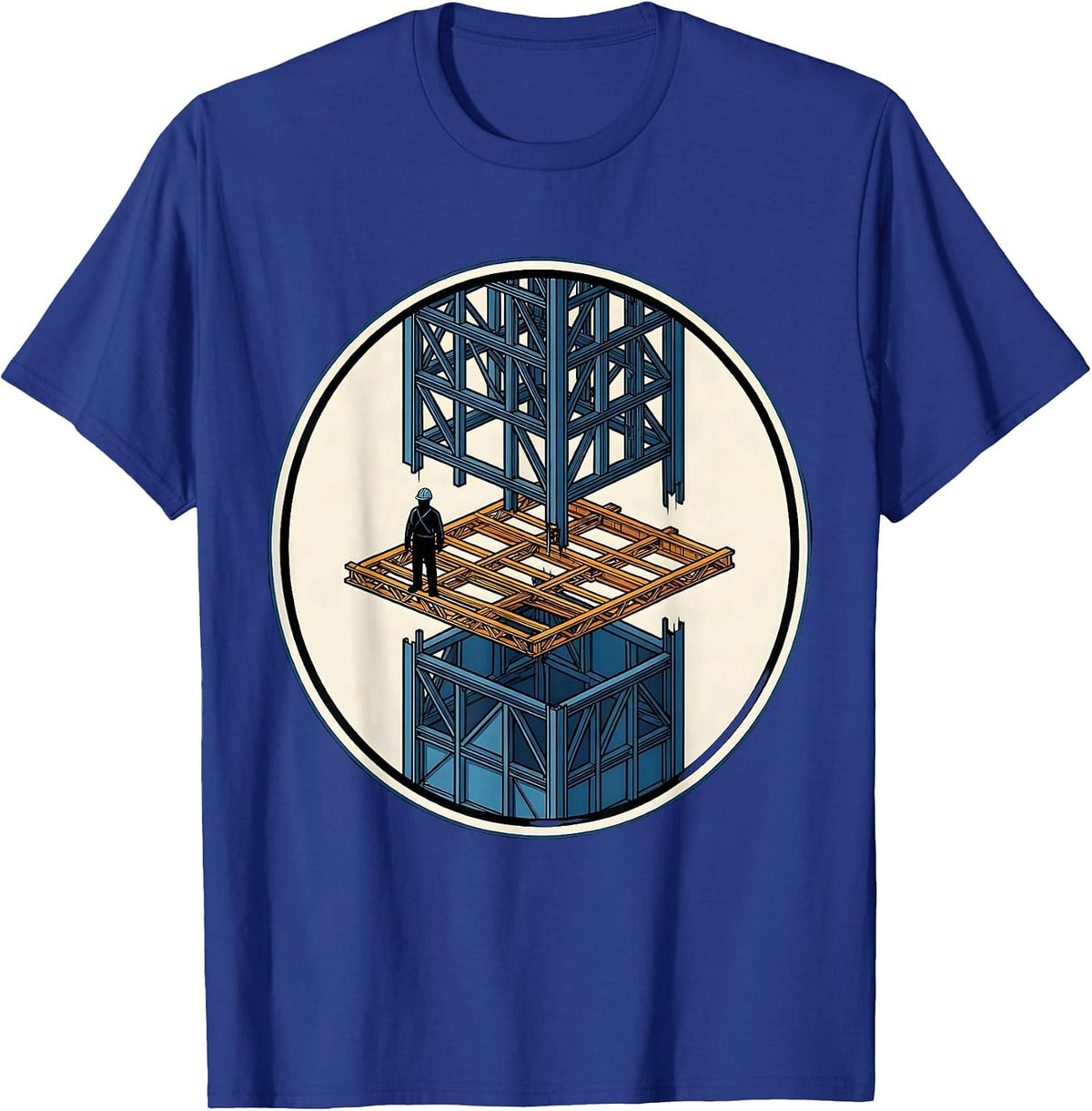 Iron Worker Skyscraper Steel Frame Silhouette T-Shirt - Royal Blue
