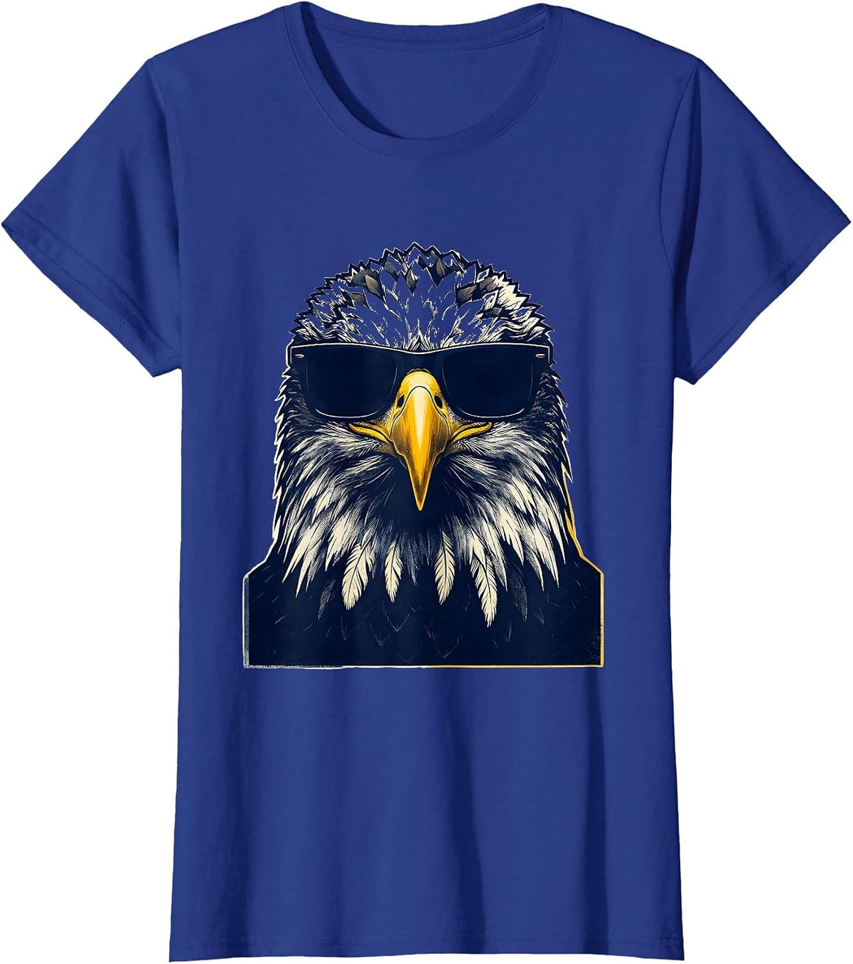 Women's Bald Eagle Sunglasses Novelty Mascot Retro T-Shirt - Royal Blue