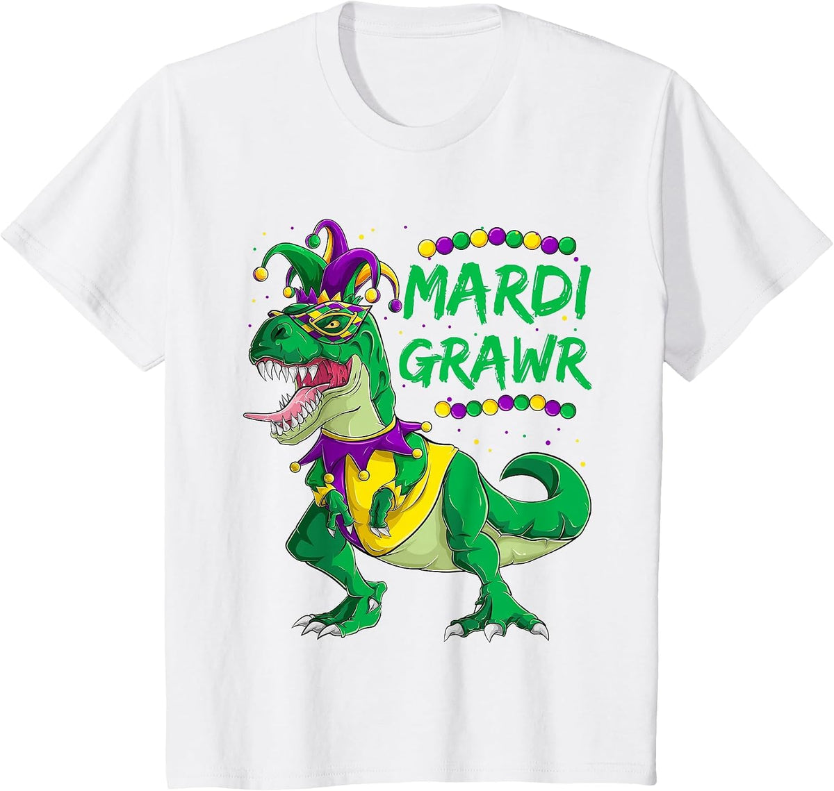 Mardi Grawr Dino Jester Outfit, Mardi Gras T Rex Kids Boys T-Shirt - White