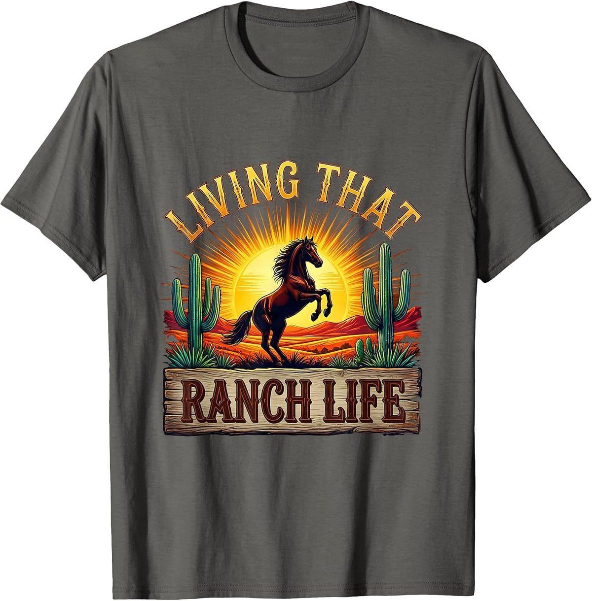 Living That Ranch Life Western Graphic Design T-Shirt - Asphalt Grey
