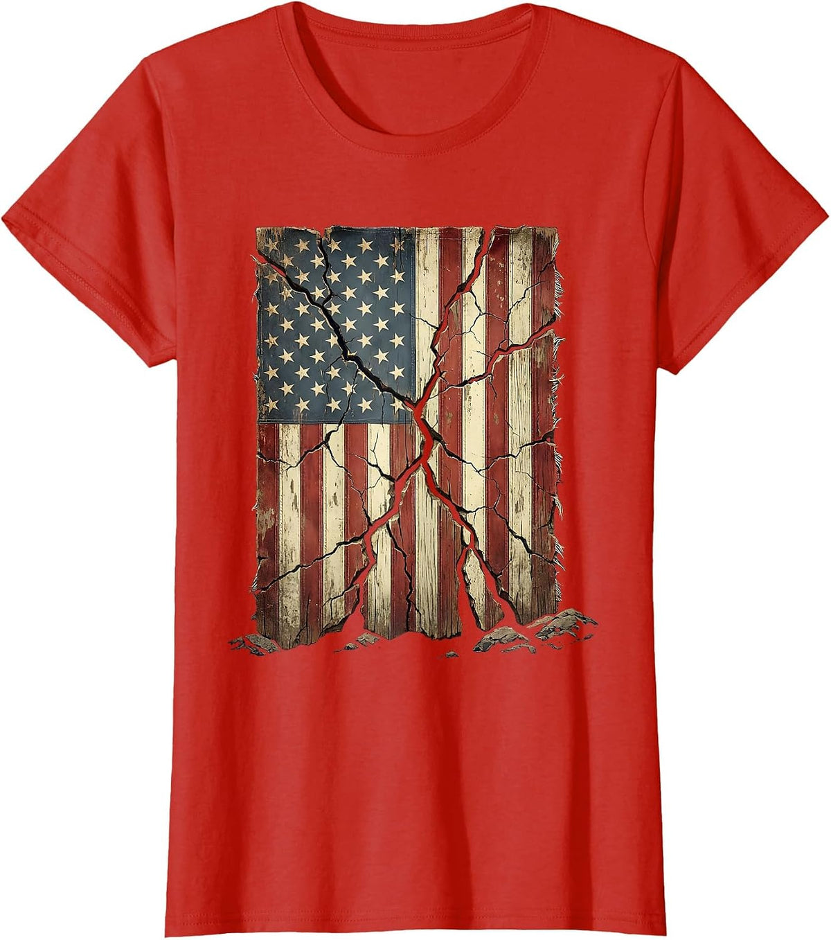 Labor Day Pickaxe Cracked Earth Graphic Tee T-Shirt - Red