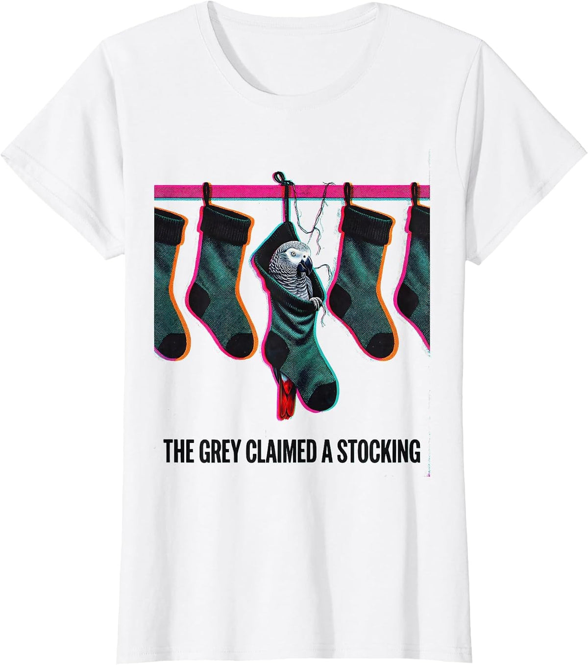 The Grey Claimed A Stocking Whimsical Parrot Lover Christmas T-Shirt - White