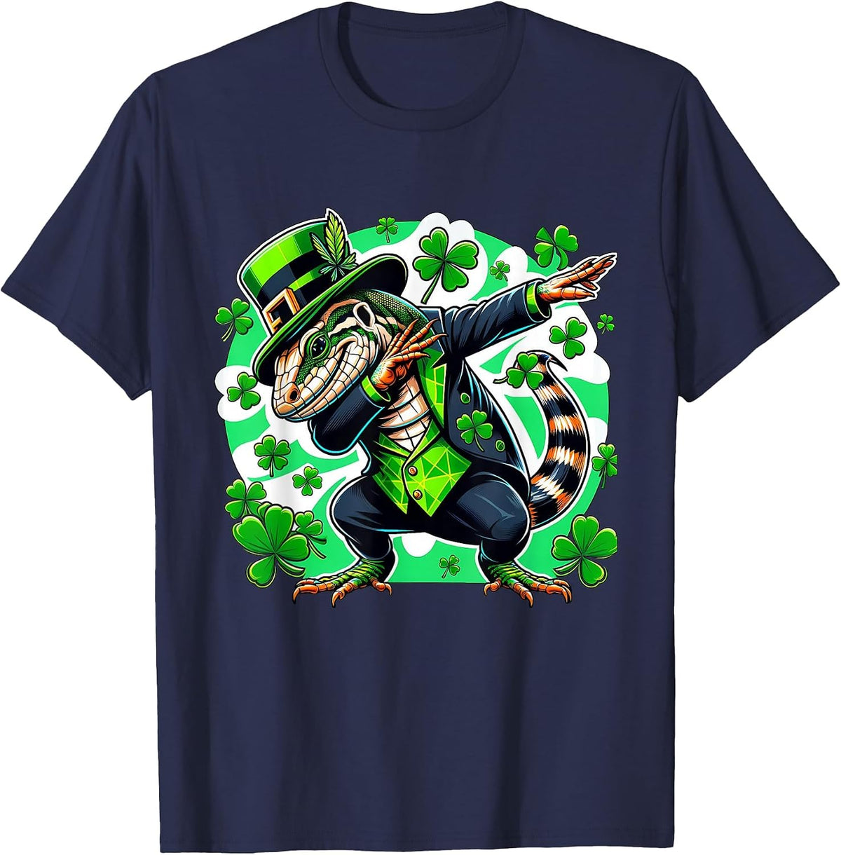 St Patricks Leprechaun Dabbing Argentine Tegu T-Shirt - Navy Blue