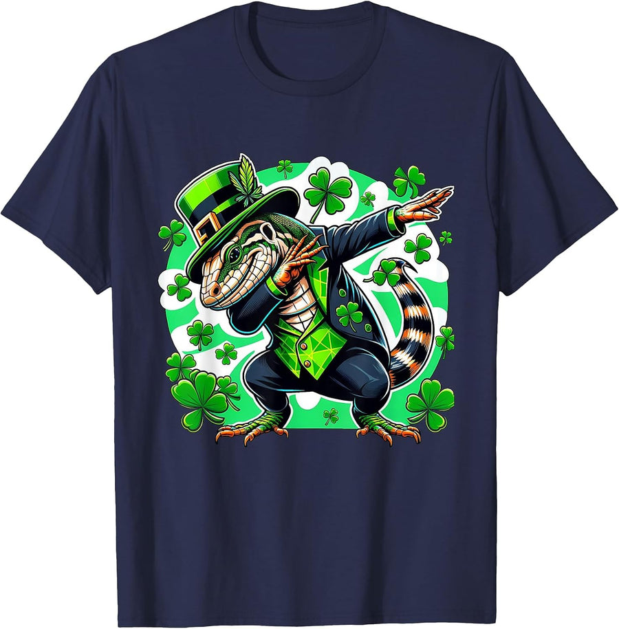 St Patricks Leprechaun Dabbing Argentine Tegu T-Shirt - Navy Blue